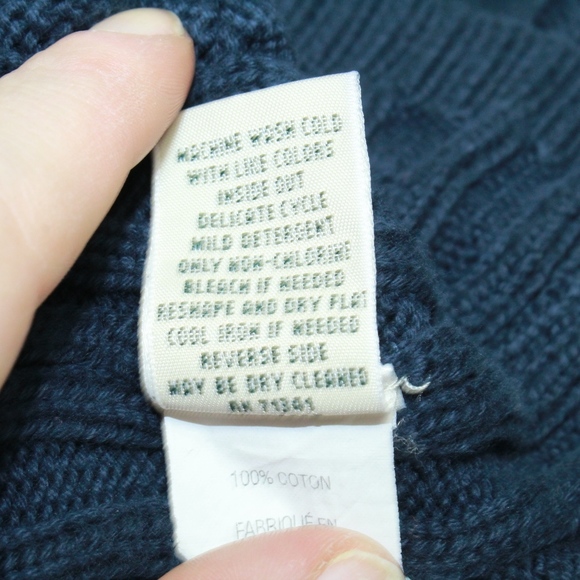 LL Bean Navy Blue Zip Up Cotton Knit Sweater Sz L - Picture 6 of 8